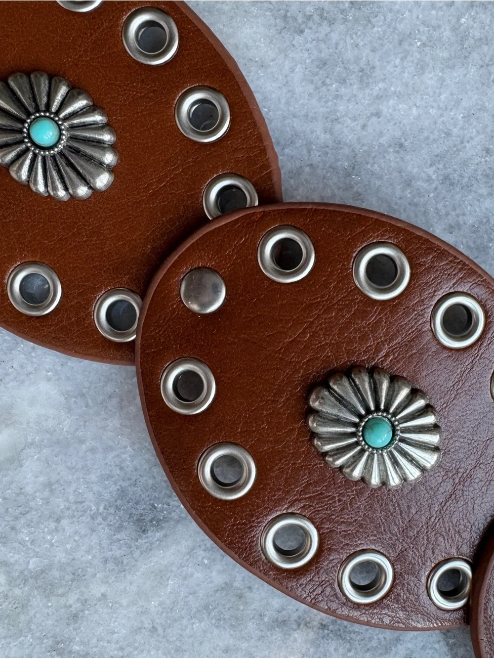 Brown Silver and Turquoise Concho Southwest Belt with Silver Accents